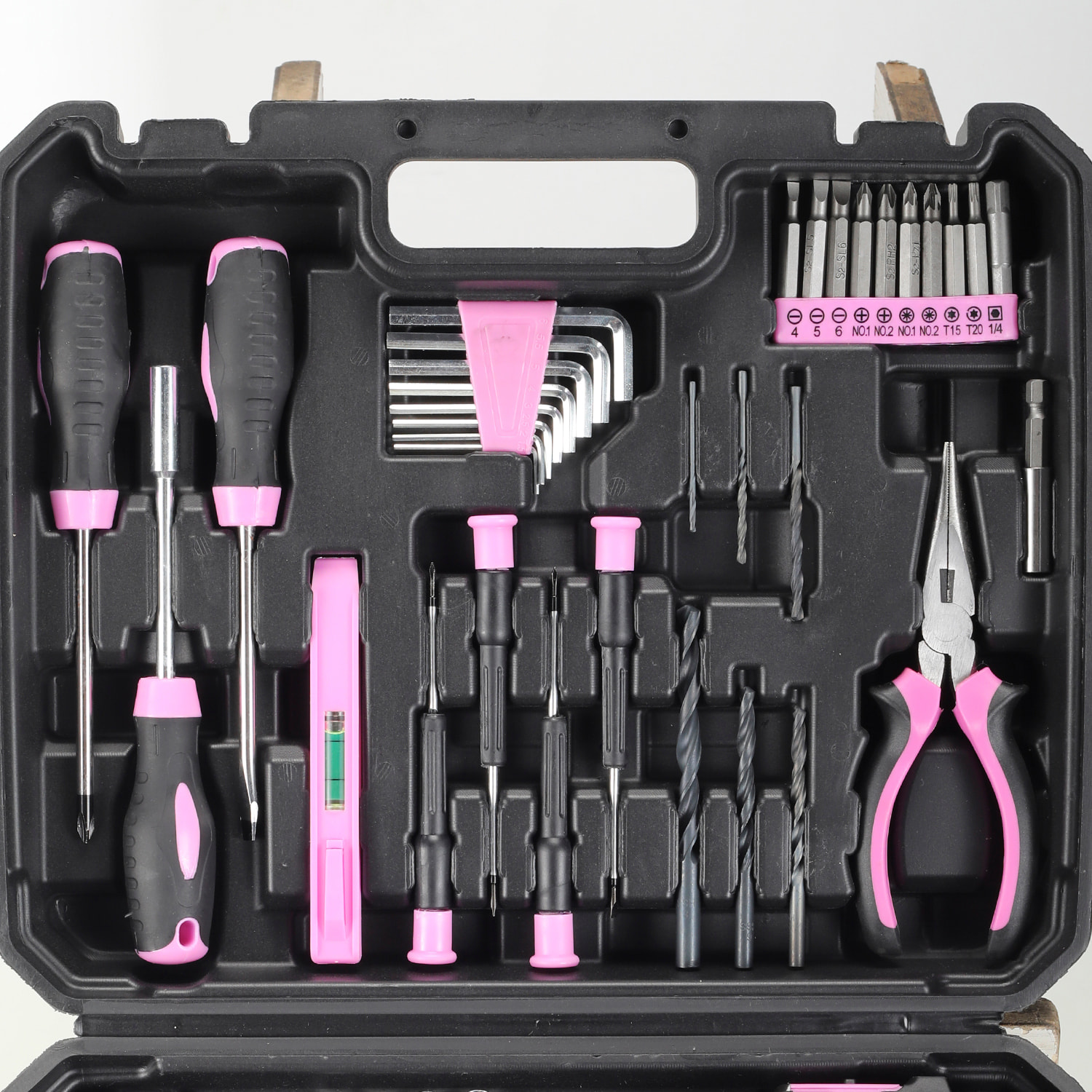 Trapano elettrico wireless da 21V con motore senza spazzole e doppia velocità, valigetta di trasporto con 65 accessori e batteria da 6000 mAh.