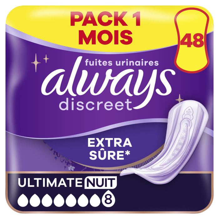 48 Serviettes pour Fuites Urinaires Always Discreet - Extra Secure Ultimate Nuit