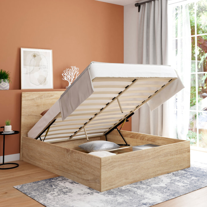 Lit coffre Sicilia 140x190cm effet bois naturel