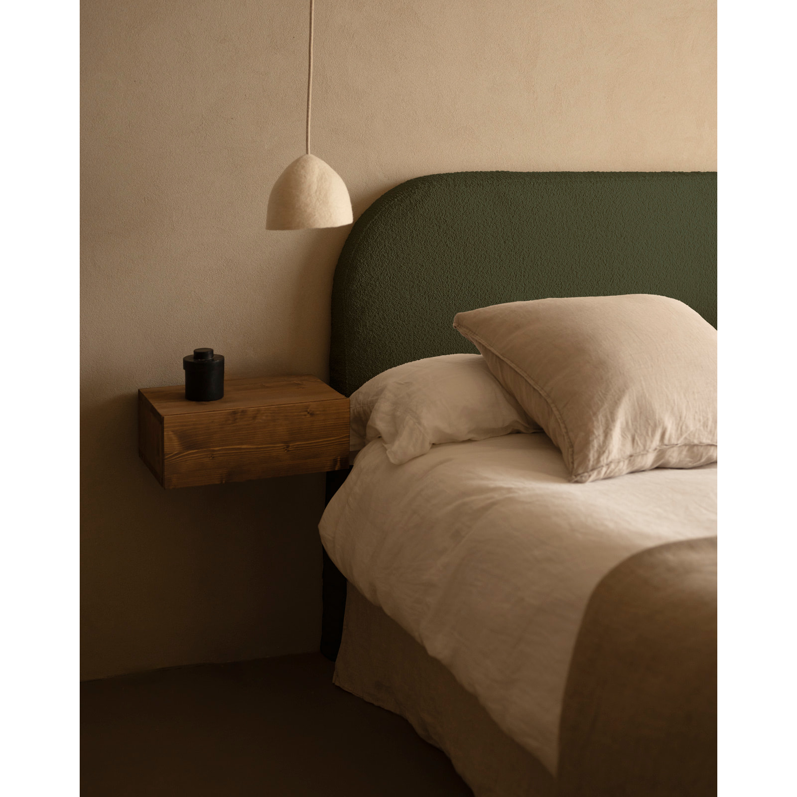 Tête de lit déhoussable en bouclé vert en différentes tailles