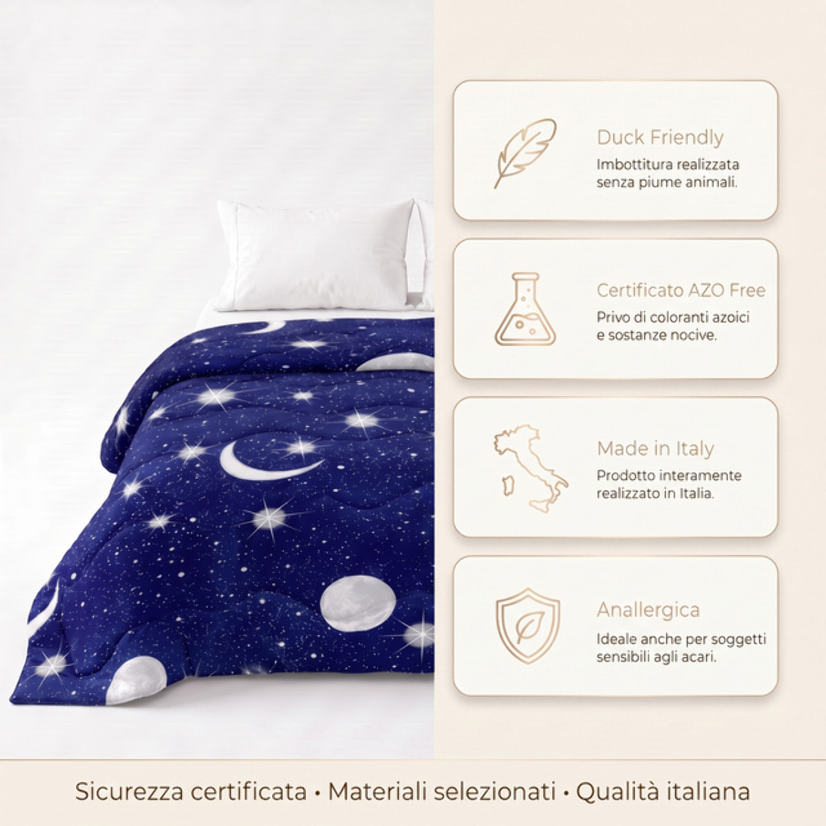 Trapunta Invernale in Microfibra Mano Pesca, Imbottitura 270 g/m², Anallergica, Duck Friendly, AZO FREE, Made in Italy con Fantasie Moderne