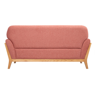 Canapé scandinave 2 places en tissu effet velours texturé terracotta et bois clair YOKO