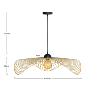 Suspension D75 cm en bambou avec fil noir - Jipi