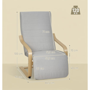 Sillón de Salón con Reposapiés Ajustable, Butaca de Salón Tapizada en Lino Sintético con Marco de Madera, Sillón de Relax para Dormitorio, Oficina, Estudio, 66,5x94x100 cm, Gris Claro