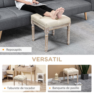 Taburete Pie de Cama Banco para Pie de Cama con Pies de Madera y Asiento Acolchado Carga 120 kg Banqueta de Dormitorio para Entrada Pasillo 40x40x43 cm Beige