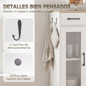 Aparador, Armario de Cocina Moderno con Puerta de Acrílico, Cajón, Estante Ajustable, Compartimento Abierto, Aparador para Cocina, Comedor, 80x34x91 cm, Blanco