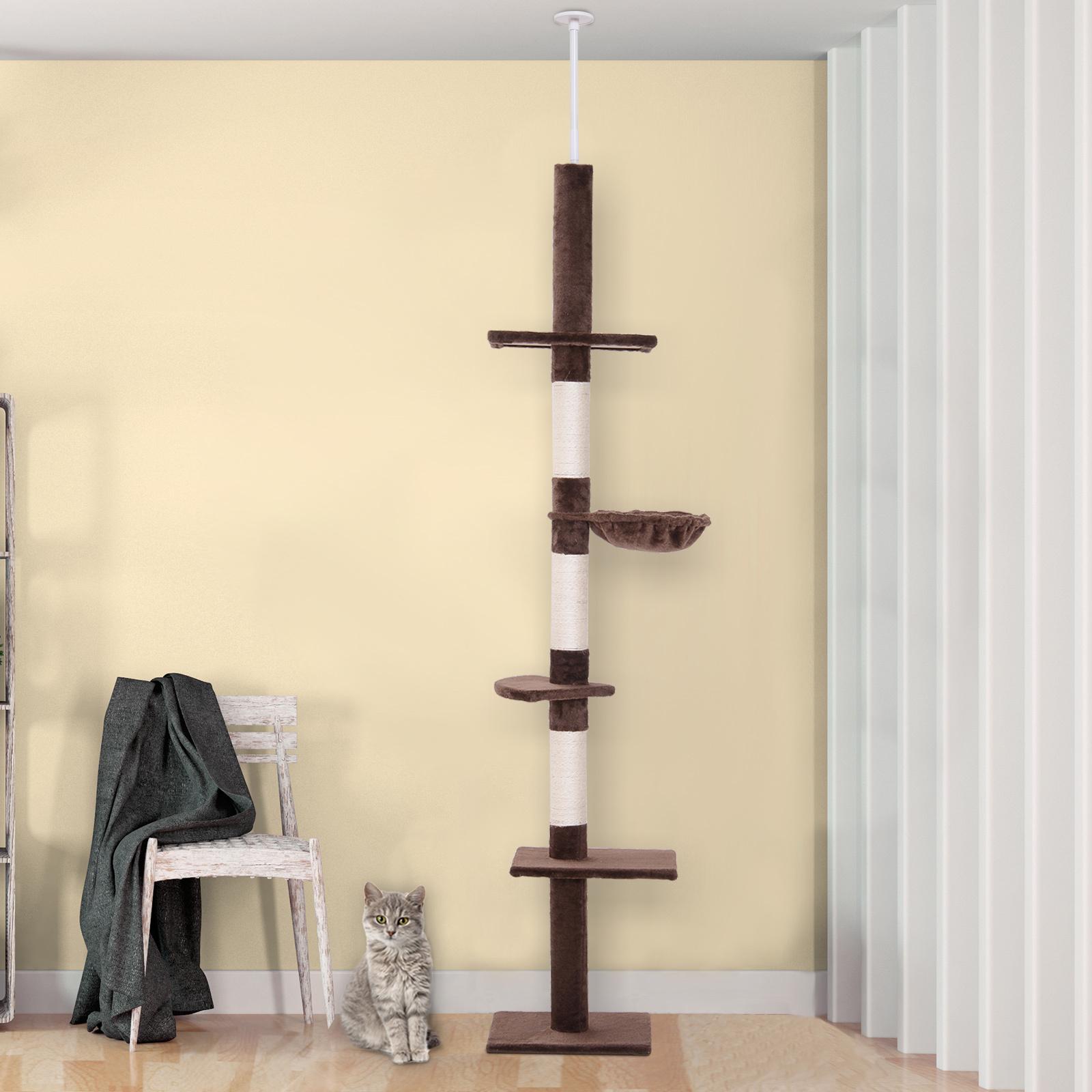 Árbol Rascador para Gatos Altura Ajustable 230-260 cm Hamaca Postes Sisal Marrón