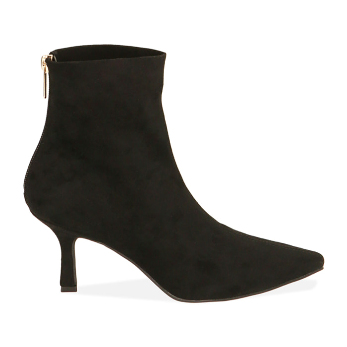 Ankle boots neri in microfibra, tacco 7,5 cm