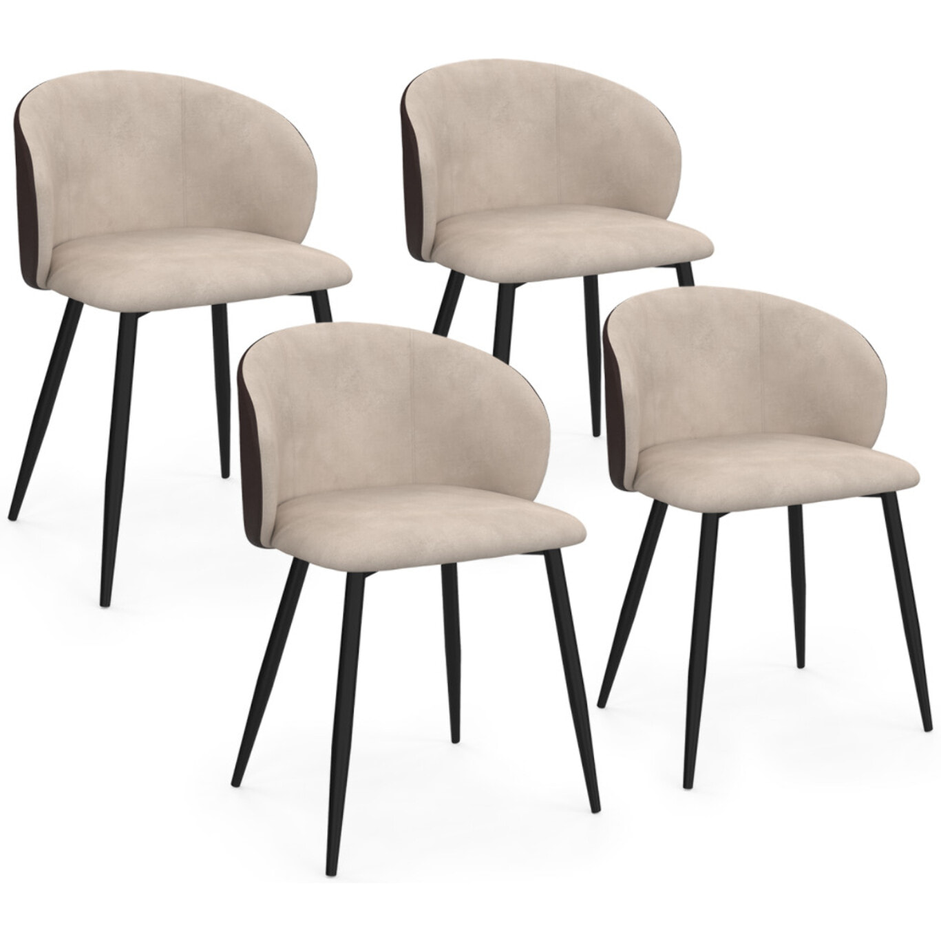 Chaises Léona bi-matière taupe et marron pieds métal noirs - lot de 4