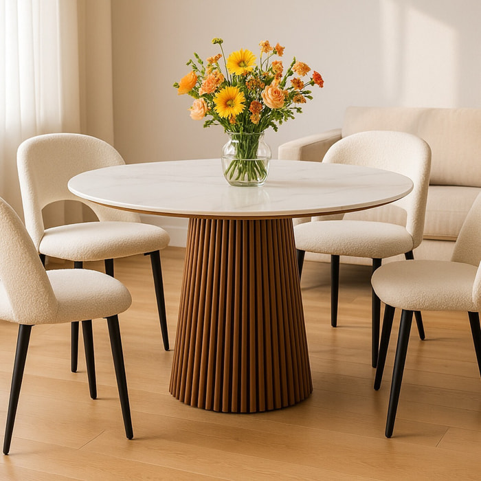 Table à manger ronde en céramique bicolore 6 places - ADA