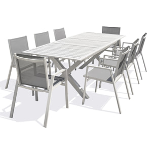 FLORIDE - Ensemble repas de jardin 8 places en aluminium blanc