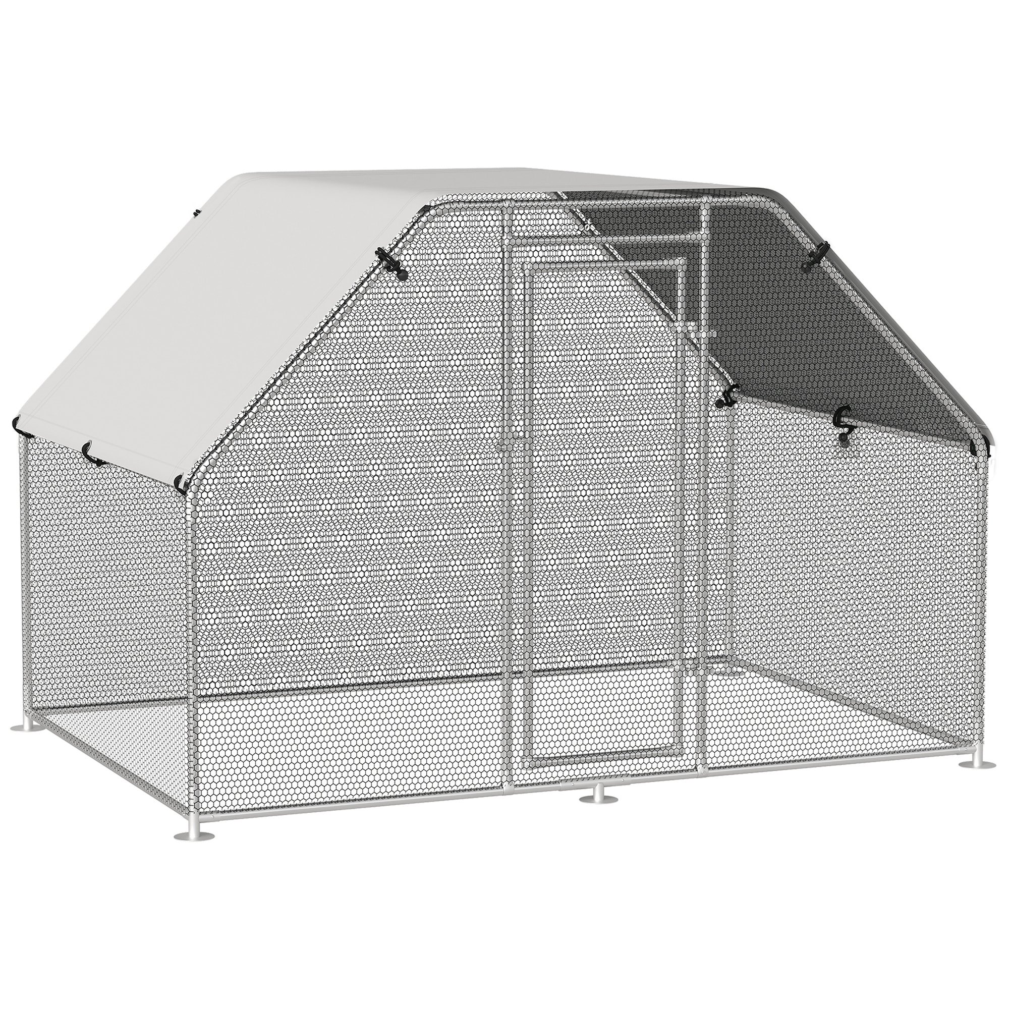 Gallinero de Metal Alambre Tela Oxford 2,8x1,9x1,95m Plata