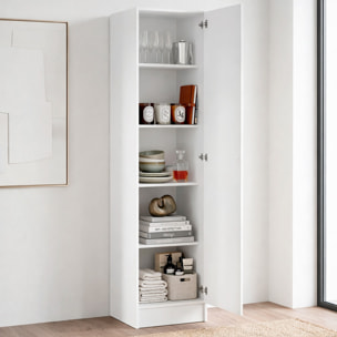 Colonna Armadio Bagno 1 Anta Salvaspazio 4 Ripiani Regolabili Mobile Alto Ingresso Corridoio Moderno Maniglia Argentata 200 x 47.05 x 49.2 cm Bianco