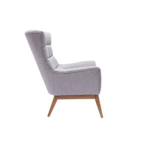 Fauteuil scandinave en tissu effet velours texturé gris clair et bois clair BRODY