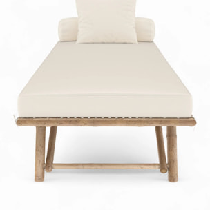 Banquette de jardin en bambou avec matelas blanc - Vadella