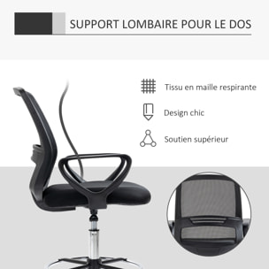 Chaise de bureau assise haute réglable dim. 59L x 60l x 102-126H cm pivotant 360° tissu maille respirante noir