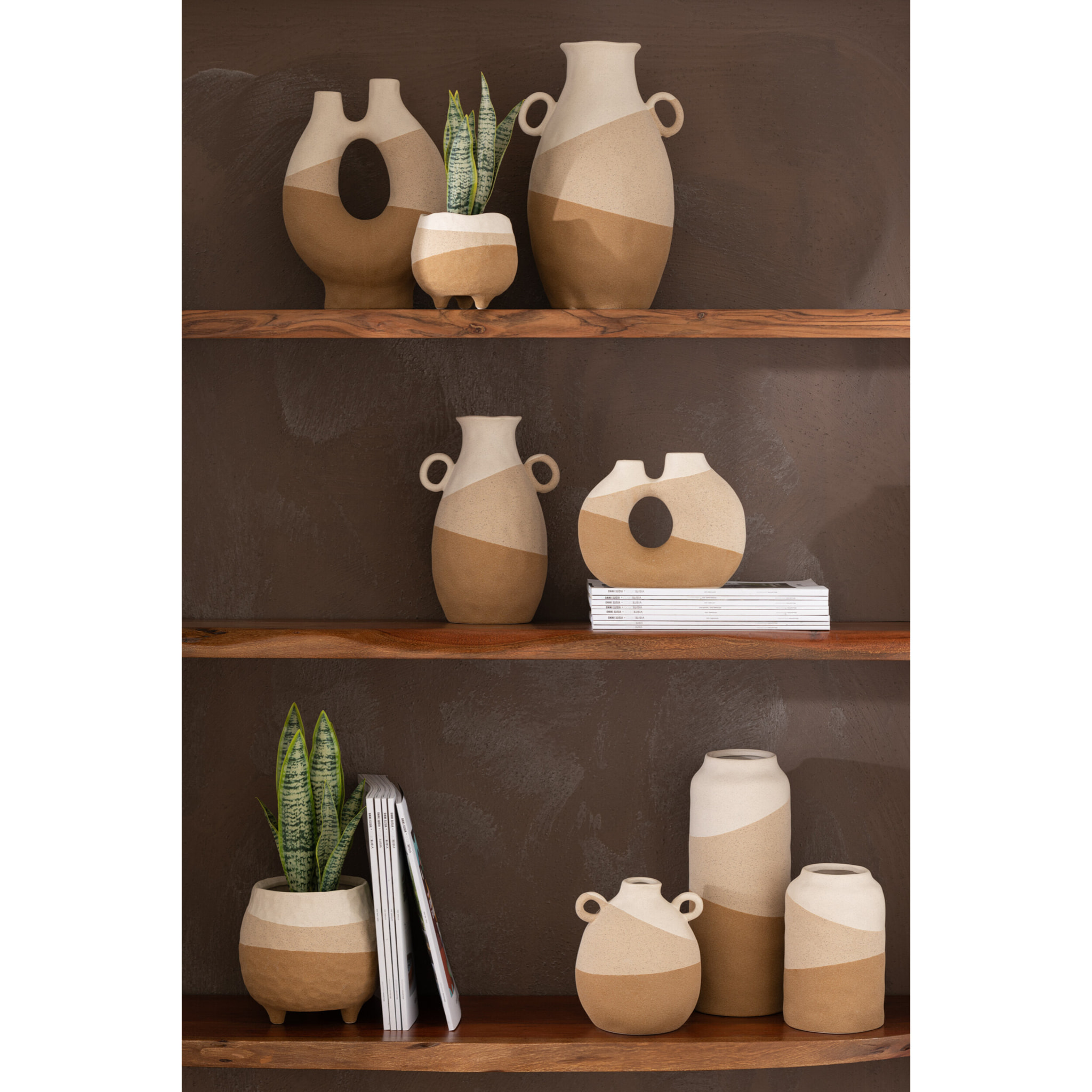 J-Line Vase Cylindre Ceramique Beige/Marron Clair Small