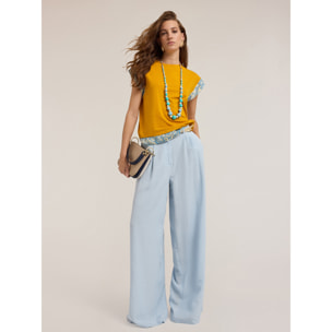 Motivi - Pantaloni palazzo con pieghe misto lyocell - Azzurro