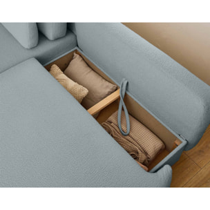 Mahina - canapé d'angle gauche - 4 places - convertible avec coffre - en tissu bouclette - Bleu