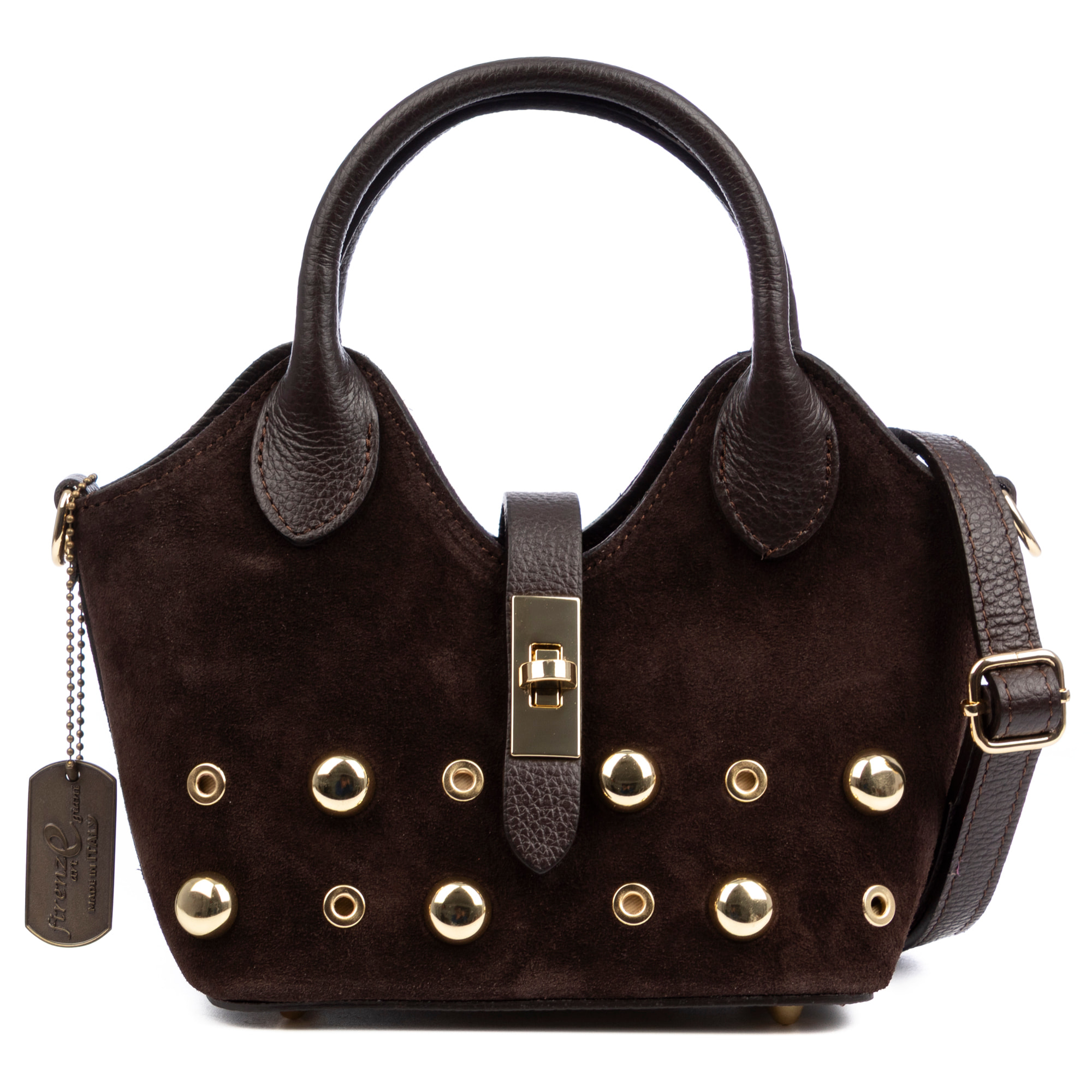 Barzanò Bolso de mano Mujer. Piel auténtica Gamuza con detalles metálicos.