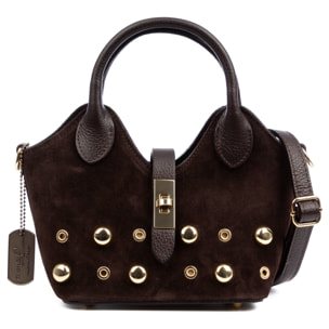 Barzanò Bolso de mano Mujer. Piel auténtica Gamuza con detalles metálicos.