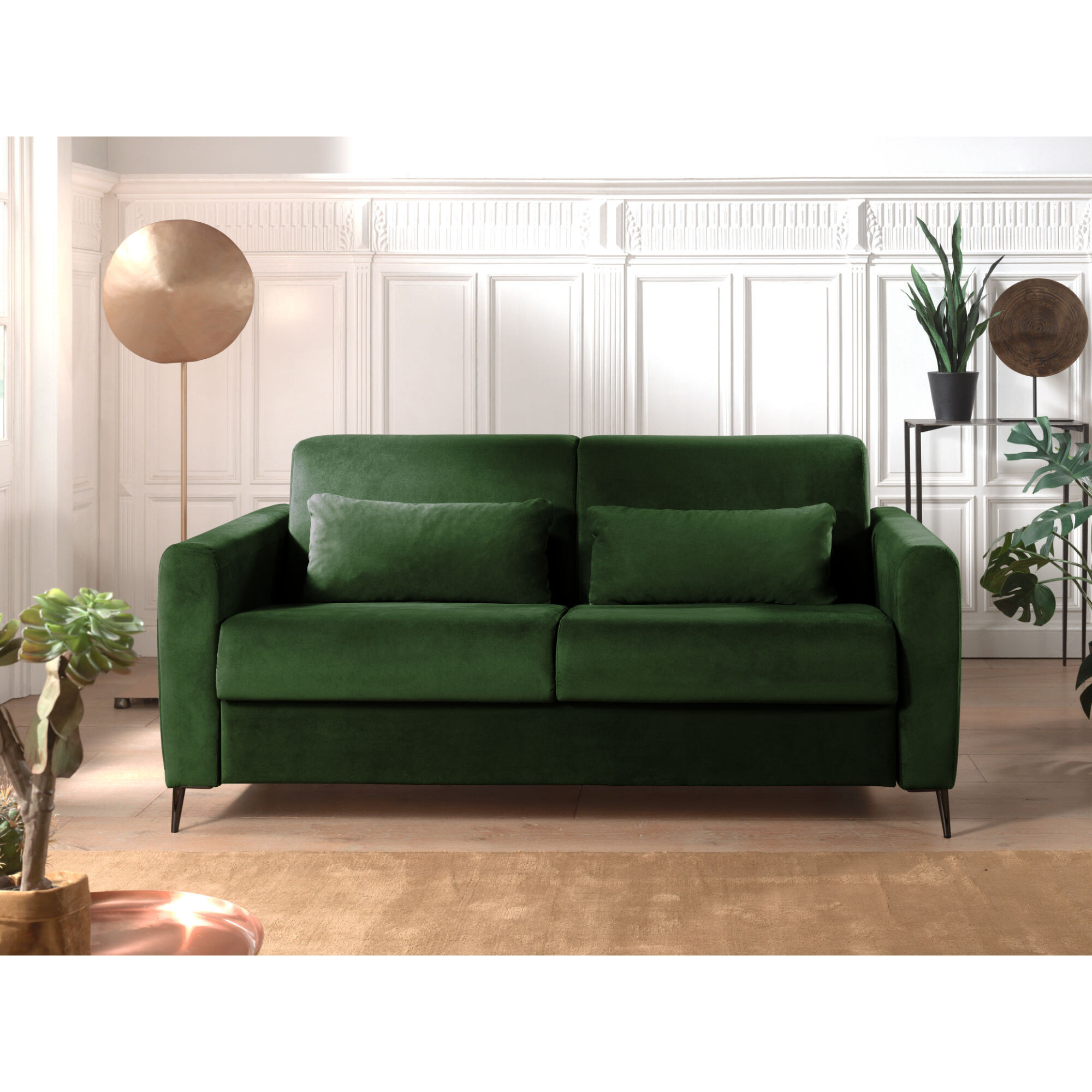 Owen - canapé 3 places convertible express couchage quotidien 140 cm matelas 12 cm en velours - Vert