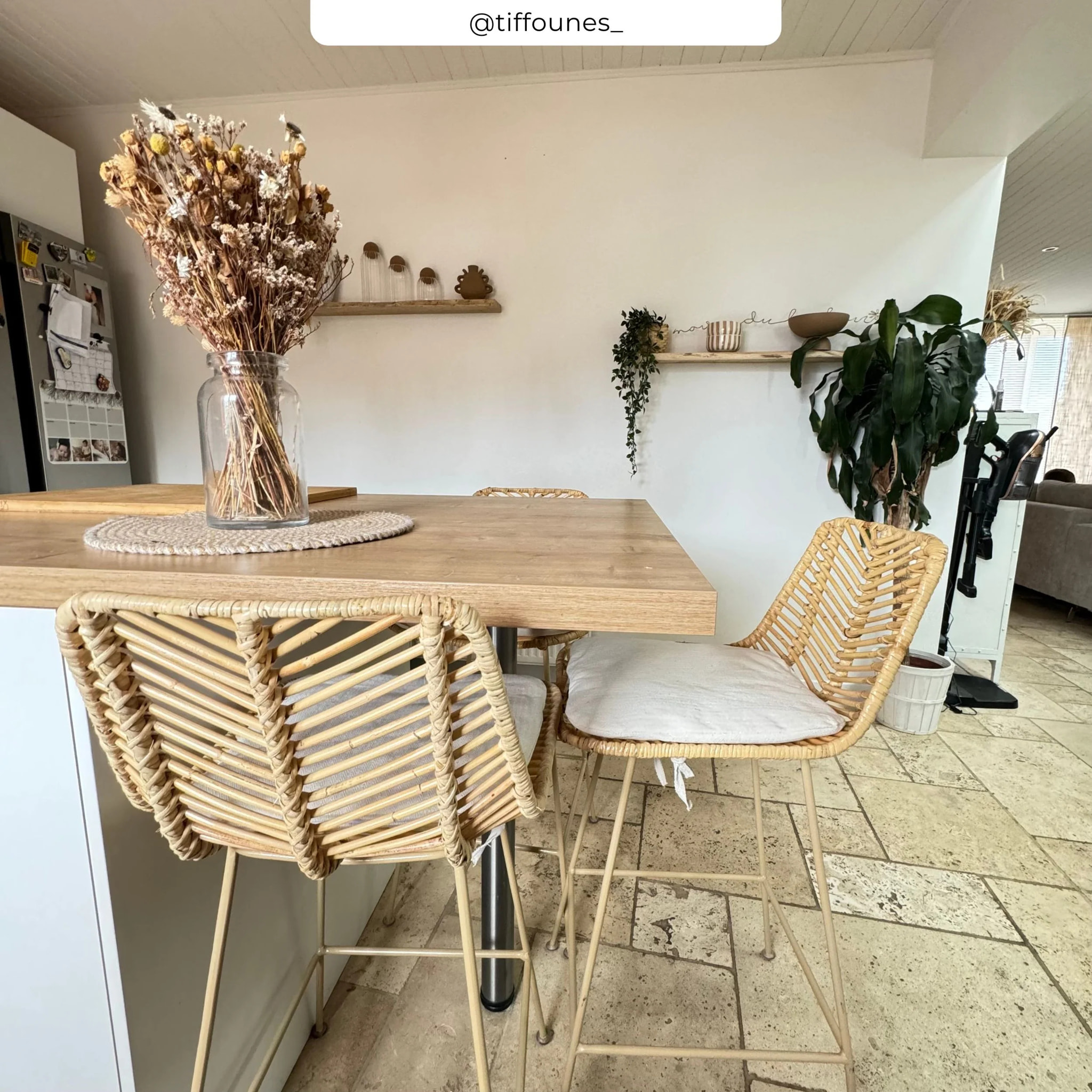 Lot de 2 chaises pour îlot central 66 cm en rotin naturel - Tamara