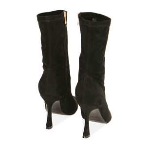 Ankle boots neri in microfibra, tacco sagomato 9,5 cm
