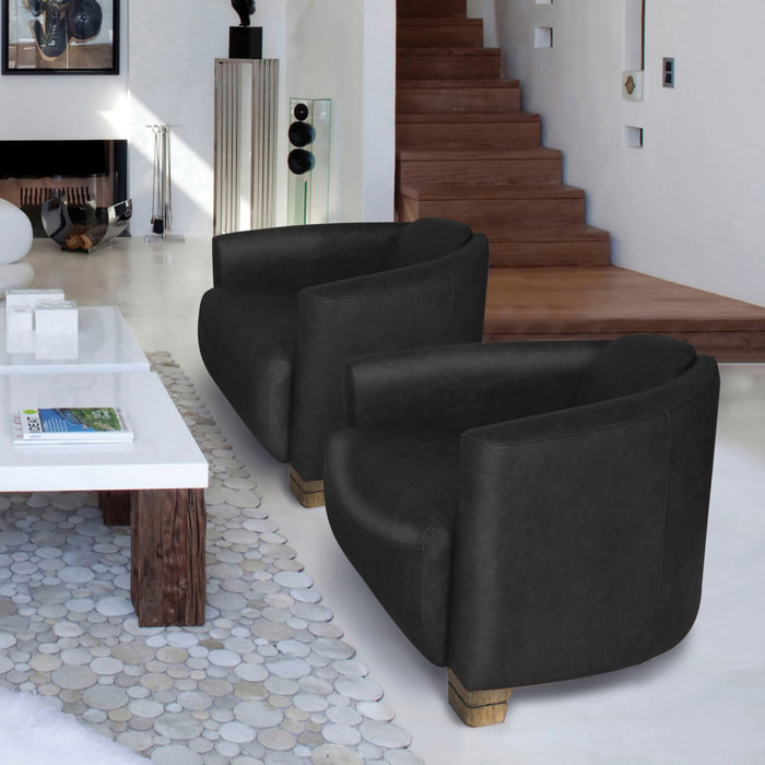 Fauteuil en cuir de vache noir POROK