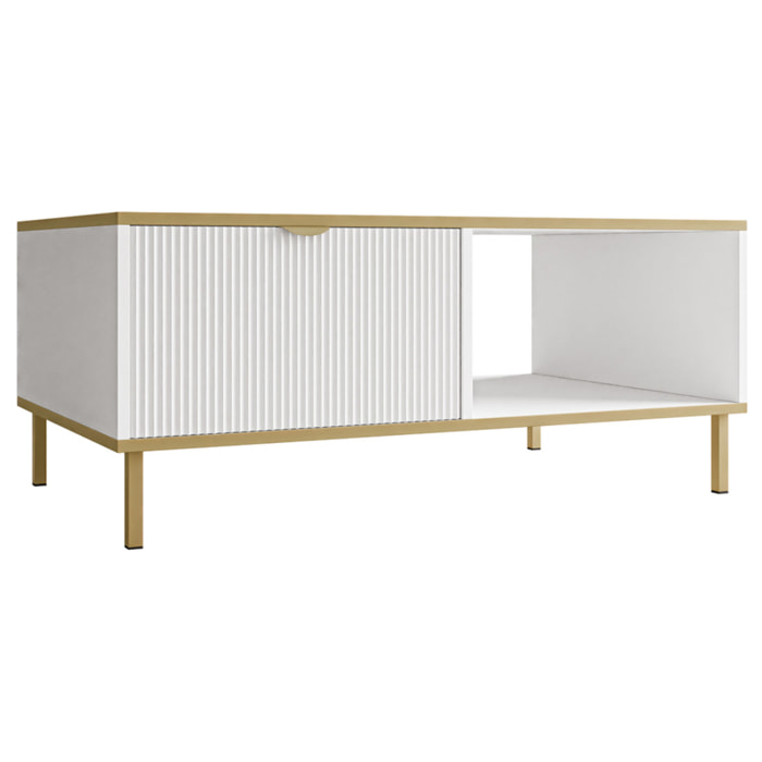 Hope - table basse 100 cm - 1 tiroir et 1 niche - Blanc / Doré