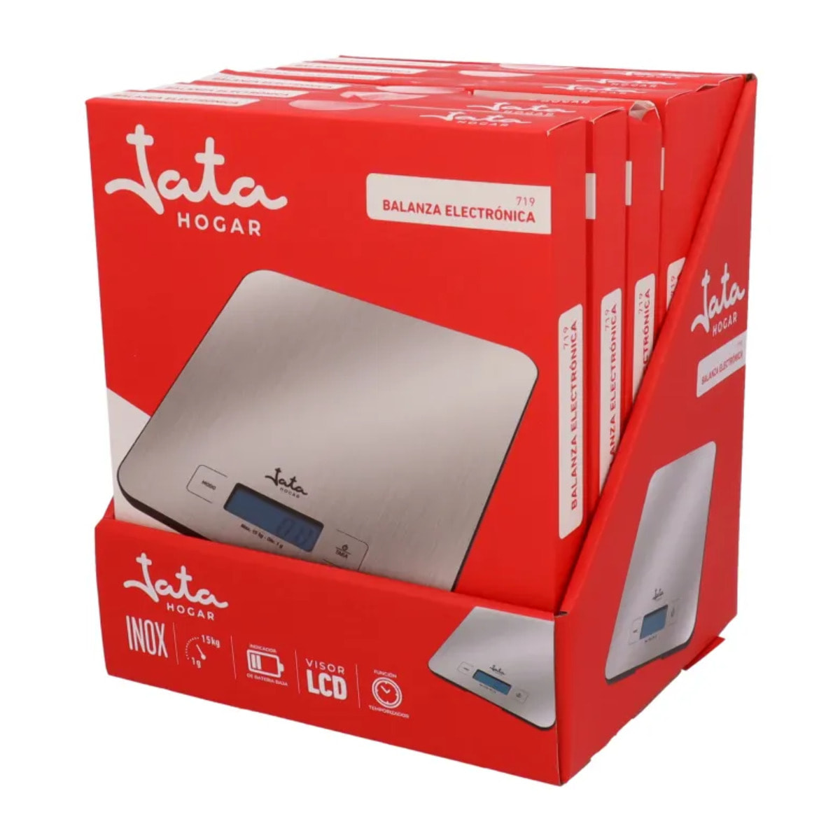 Báscula de cocina JATA 719 HASTA 15 Kg. De acero inoxidable. Alta precisión. Con visor LCD