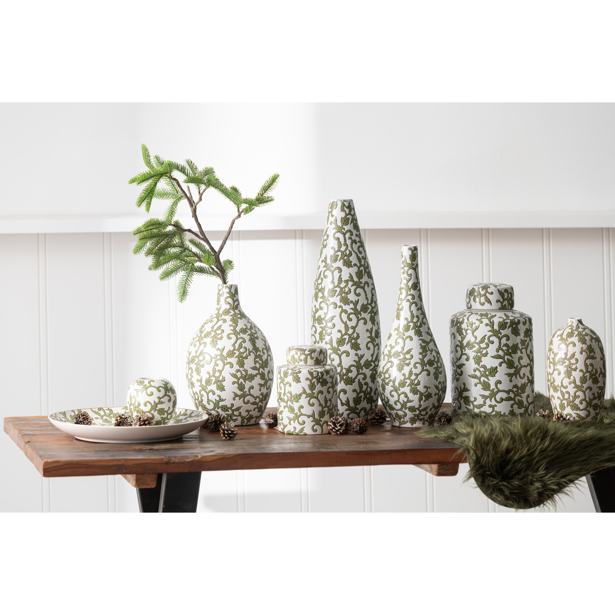 J-Line vase Yezi - porcelaine - vert/blanc - 53 cm de hauteur