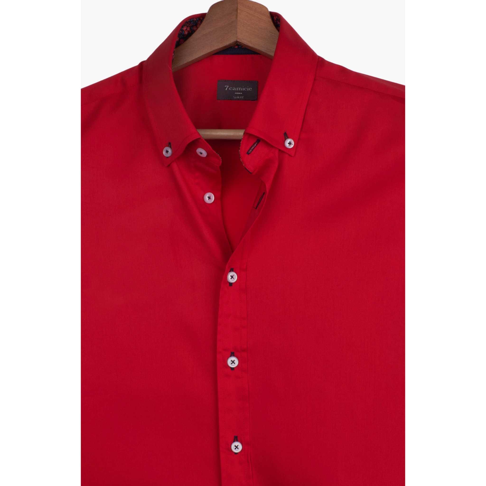 camicia uomo 1 bottone button down slim Satin Unito Rosso