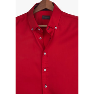 camicia uomo 1 bottone button down slim Satin Unito Rosso