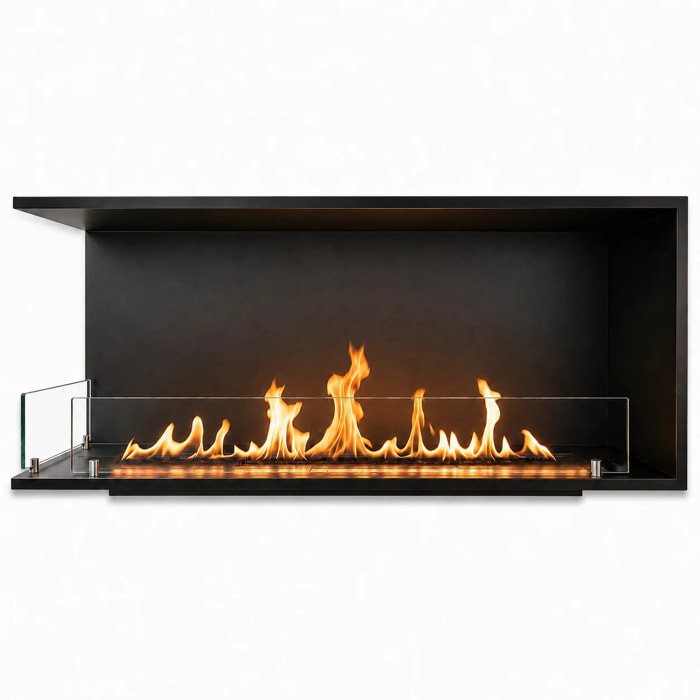 Urano 120 - Camino a Bioetanolo da Incasso Angolare Sinistro 120x50x30 cm con Bruciatore 3lt in Acciaio