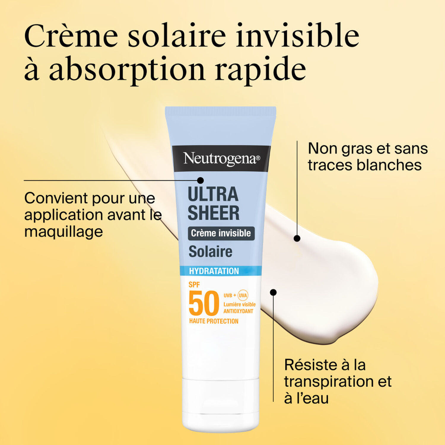 Ultra Sheer SPF 50 - Crème Solaire Visage Invisible Ultra Sheer Hydratation 50ml