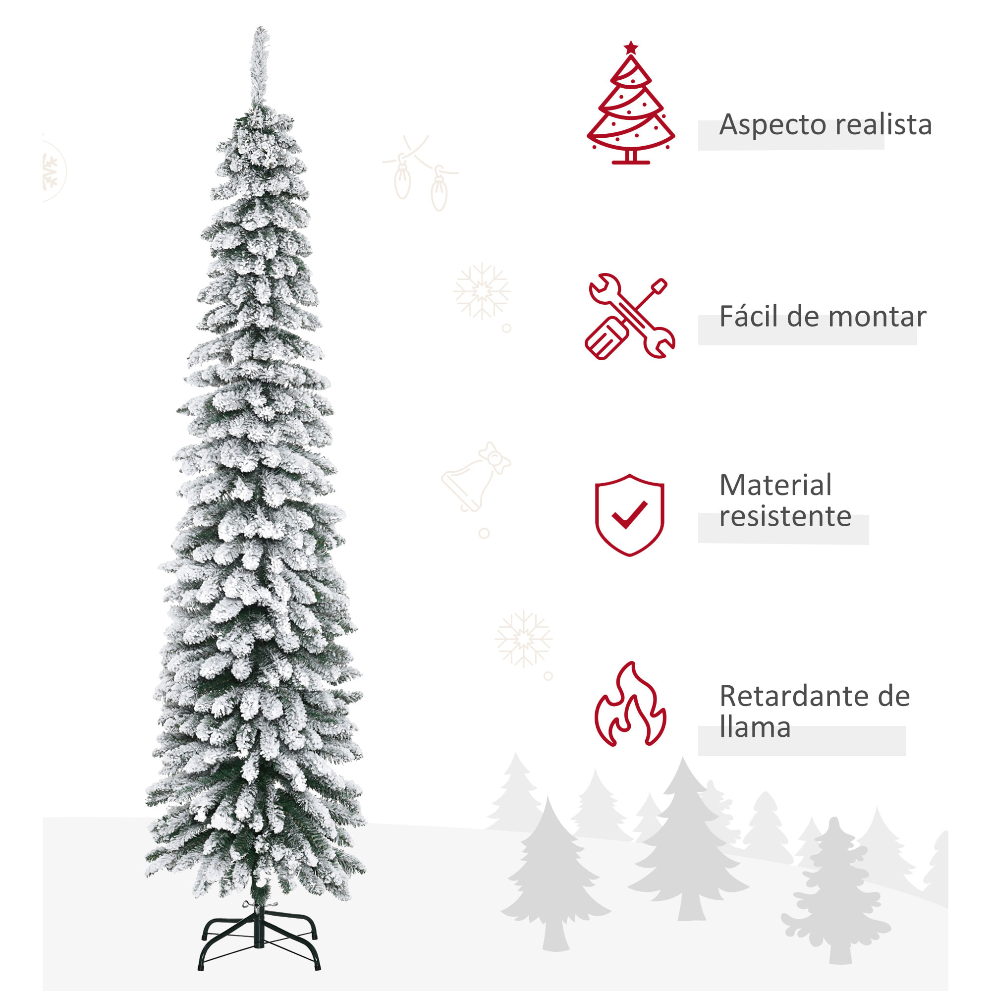 HOMCOM Árbol de Navidad Artificial 210 cm con Nieve Ignífugo con 490 Ramas Hojas de PVC Base Plegable y Soporte Metálico Decoración Navideña para Interiores Verde