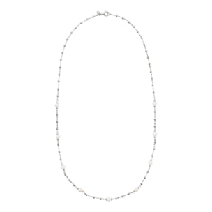 PERLAVIVA - Collana Rosario in Argento 925 con Sfere e Perle d'Acqua Dolce Bianche Ø 5/6 mm