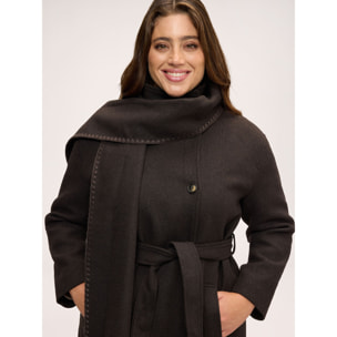 Fiorella Rubino - Cappotto misto lana con cintura in vita - Marrone