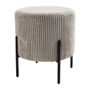 ALBANE - Tabouret rond 36x36cm tissu velours côtelé gris perle pieds métal