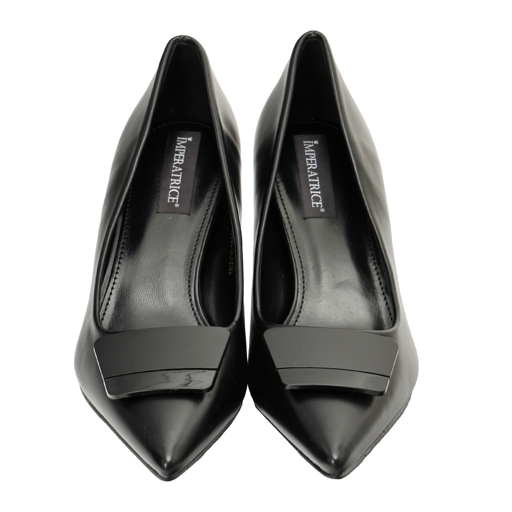 Decolletè in simil pelle con applicazione