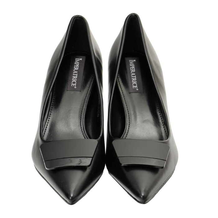 Decolletè in simil pelle con applicazione