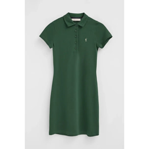 Vestito corto verde bottiglia con maniche corte, colletto a polo e logo Rigby Go