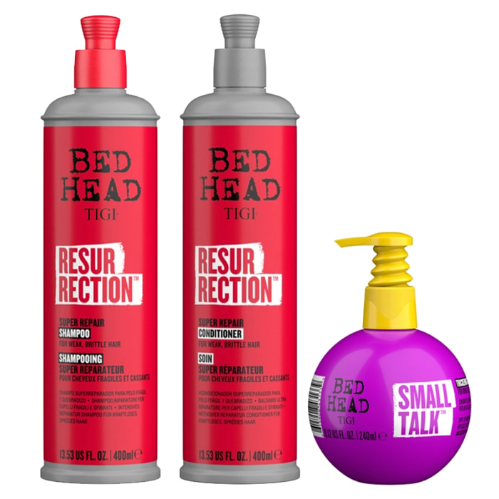 TIGI Kit Bed Head Resurrection Repair Shampoo 400ml + Conditioner 400ml + Small Talk 240ml