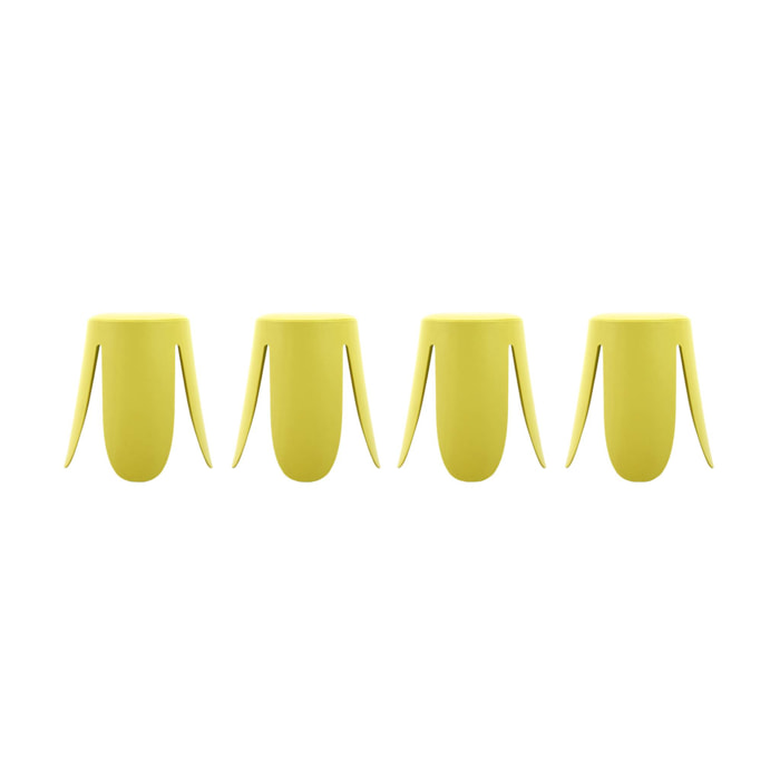 Set de 4 tabourets empilables simili cuir jaune. Niki Ø30 / 44 x H46cm