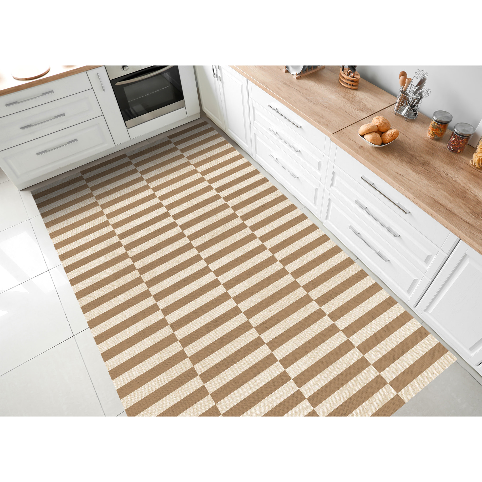Alfombra de vinilo Dynamic Marron 200x266 cm -PVC antideslizante, vinilica para cocina o salón, lavable, estilo abstracto