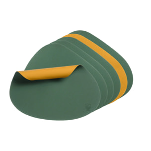 Set de table curve réversible - 6 pièces - Cuir recyclé jaune moutarde et vert sapin