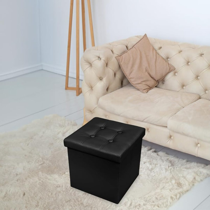 Pouf Contenitore, Puffo per Sedersi, Pouf Poggiapiedi, in Ecopelle, Quadrato,Imbottito, Versatile, Facile da Pulire