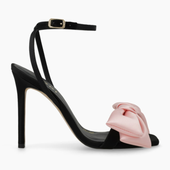 SANDALIAS NEGRAS LAZO ROSA WANS-TE