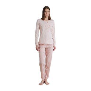 Pigiama donna in cotone top con collo due bottoni e pantalone lungo little flower Noidinotte